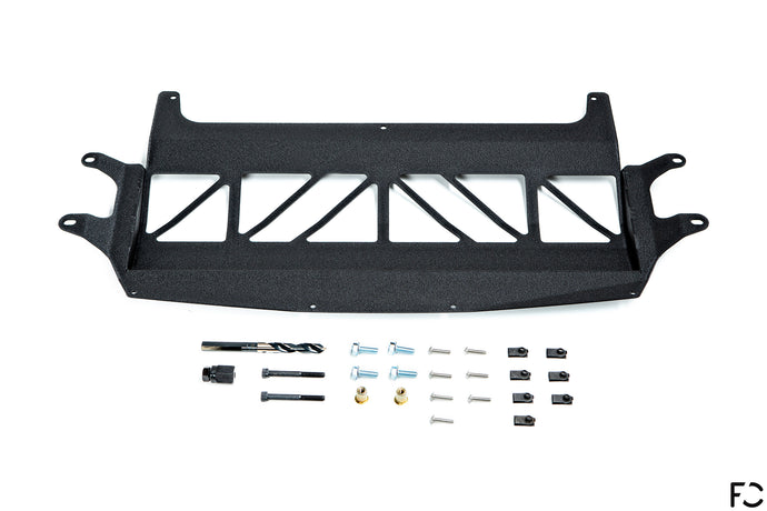 Fall-Line Motorsports - F8X (S55) Oil Cooler Guard Overhead Product View in Wrinkle Black