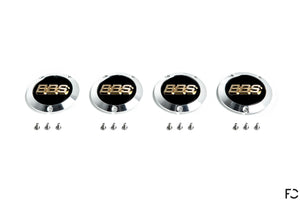 BBS E88 Center Cap Adaptor Set front facing photo with hardware and black / gold caps