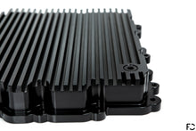 Load image into Gallery viewer, Fall-Line Motorsports Aluminum DCT Oil Pan - close-up view showing extended cooling fins and drain plug location